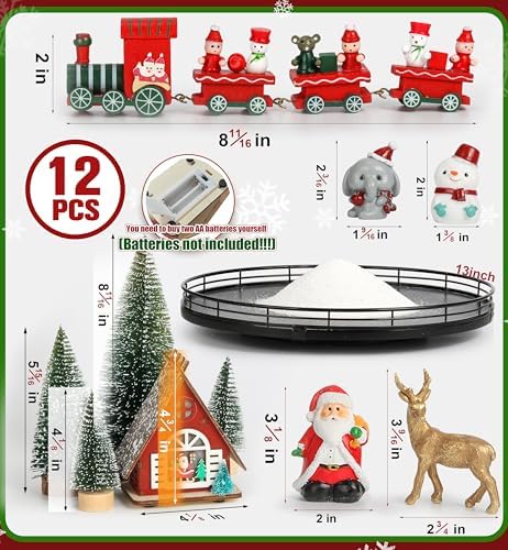 Oroyutor 12-Piece Christmas Village Centerpiece with 13-Inch Oak Lazy Susan