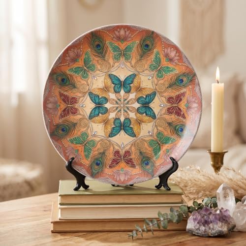 Boho Decorative Plates 10" Mandala Butterflies Wall Hanging Plates with Stand Home & Office