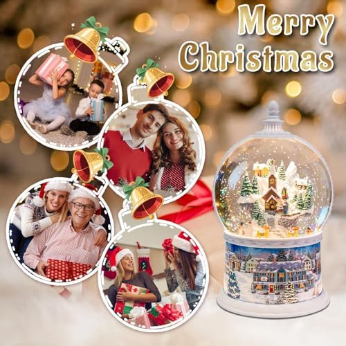 Large Christmas Snow Globes, Village Snow Globe Christmas Lantern,Rotating Train,Musical Glitter Globe,10.2 Inch, LED Lights,USB&Battery Operated, Christmas Decoration Gift for Home