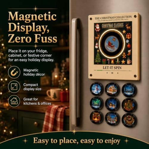 Christmas Mini Vinyl Player with 9 Records, NFC Fridge Magnet (T1PC)