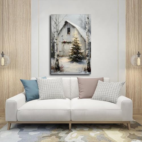 Rustic Christmas Barn Poster Winter Farmhouse Snow Landscape Wall Art