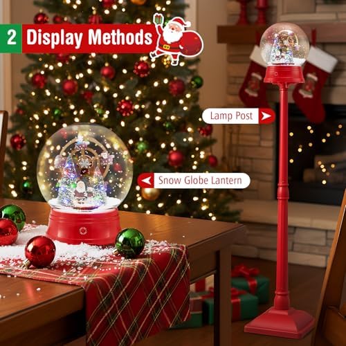 Goplus 5 Ft Christmas Snow Globe Lantern, Musical Snowy Globe Streetlamp