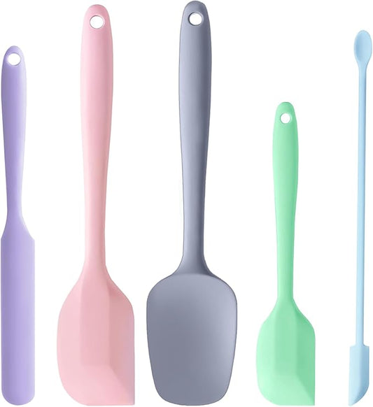 5 Piece Multicolor Silicone Spatula Set, Heat Resistant Rubber Spatulas Set, Silicone Kitchen Utensils Set Dishwasher Safe for Nonstick Cookware Baking Cooking