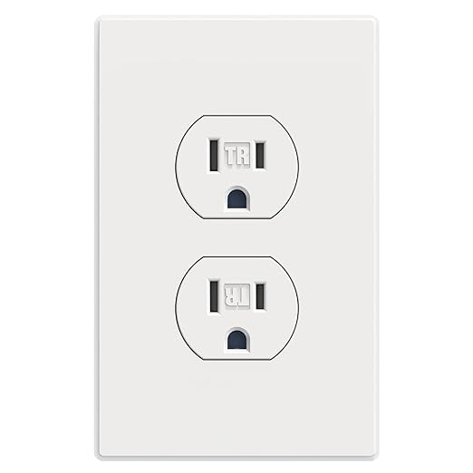 AIDA 1 Pack Matte White Standard Duplex Electrical Wall Receptacle Outlet, 15A 125V, 2 Pole 3 Wire, Tamper Resistant, NEMA 5-15R, Self-Grounding, Wall Plate Included, UL Listed
