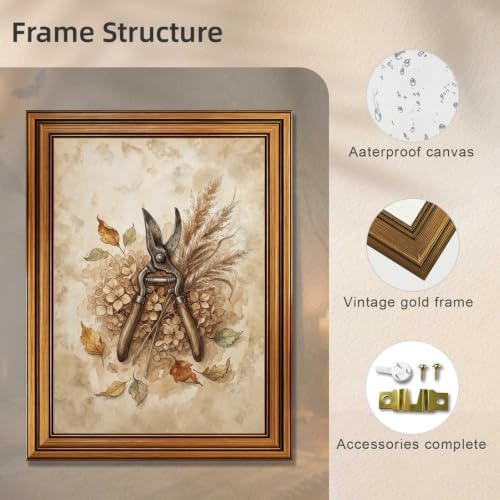 Halloween Garden Pruner Wall Art, Gold Vintage Framed Rustic Autumn Decor