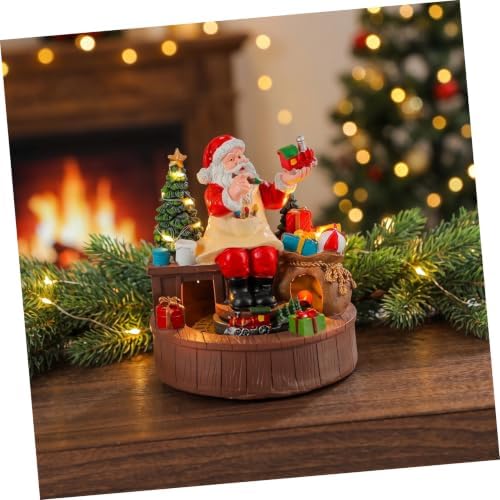 DOITOOL Resin Music Box Battery Operated Christmas with Rotating Santa Figurine and LED Warm Light Vintage Style Xmas Music Box for Tabletop Decor and Window Displays