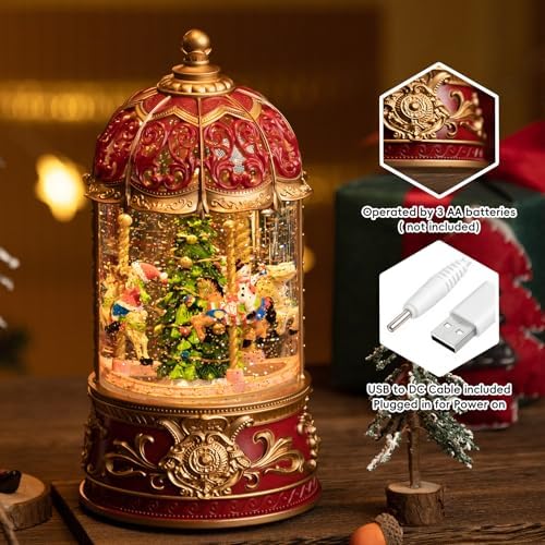 Carousel Christmas Snow Globes Santa Claus, Rotating Shatterproof Music Box