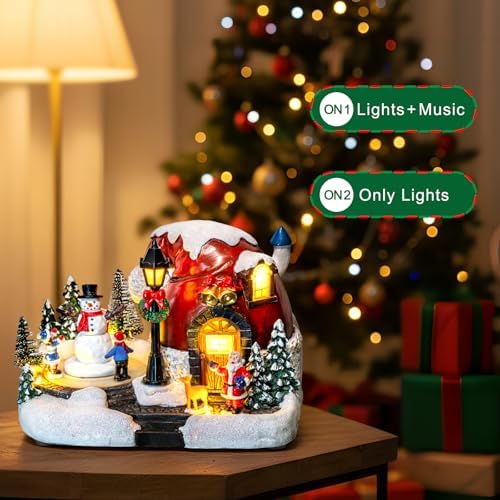 ZQQLITE Animated Collection Figurines Musical Christmas Snowman, Santa Claus Village Houses Lighted Christmas Collection Figurines for Home Tabletop Decorations Ornaments Gifts