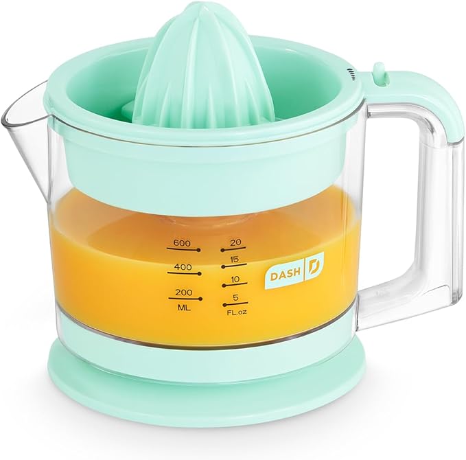 Dash Dual Electric Citrus Juicer Machine - Orange Juicer and Lemon Squeezer with Auto-Reversing Reamer, Adjustable Pulp Control, Mess-Free Spout, 20 oz Juice Container-Lime Squeezer for Home - Aqua