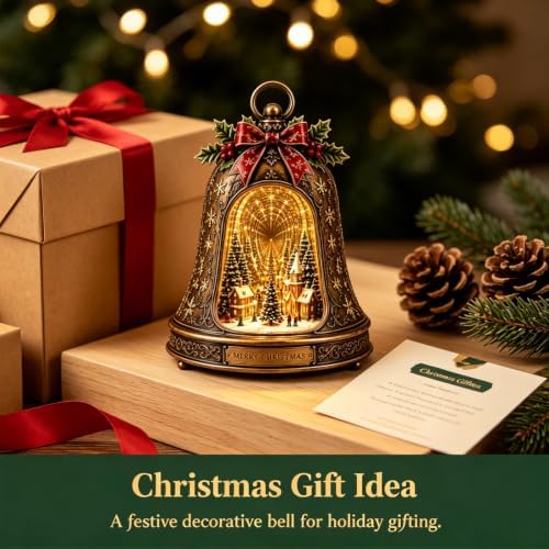 Christmas Village Infinity Bell, Vintage Glowing Indoor Decor