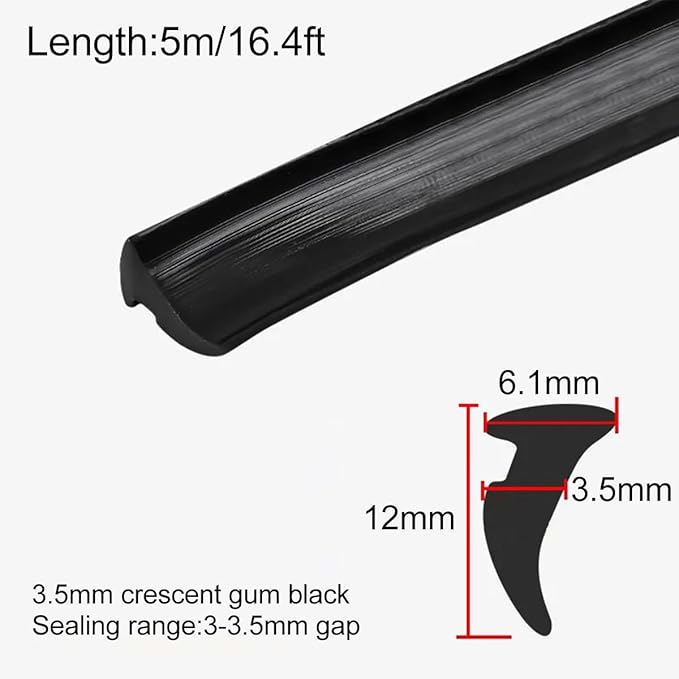 5M Alloy Window Sealing Strip Card Slot Gap Seal PVC Door Dustproof Sound Insulation Weatherstrip Home Hardware,Black-3.5mm