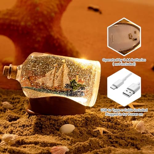 Drift Bottle Christmas Snow Globes Lantern, Shatterproof 10 Songs Music Box