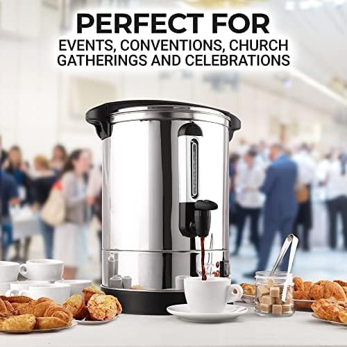 Zulay Kitchen 50 Cups Commercial Grade Coffee Maker Hot Water Urn - Percolator With Double-Wall Stainless Steel, Quick Brew, Stays Hot for Tea & Beverage at Events & Catering - Silver