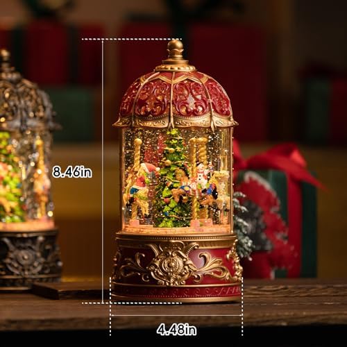 Carousel Christmas Snow Globes Santa Claus, Rotating Shatterproof Music Box