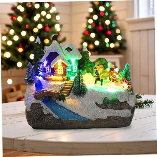 Gcroet Christmas Village Houses LED Lights Sweet Music Christmas Houses with Rotate Skiing Kids Battery Operated & Rechargeable for Kids Adults, 6.3x4.1x5.5 inch