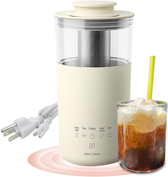 WOOLALA 5-In-1 Portable Electric Kettle DIY Differen Drinks, 110V Milk Tea Machine Coffee Maker Auto Stir Milk Foam Maker 350ML Personal Travel Mug, 7Minutes Fast Boiling