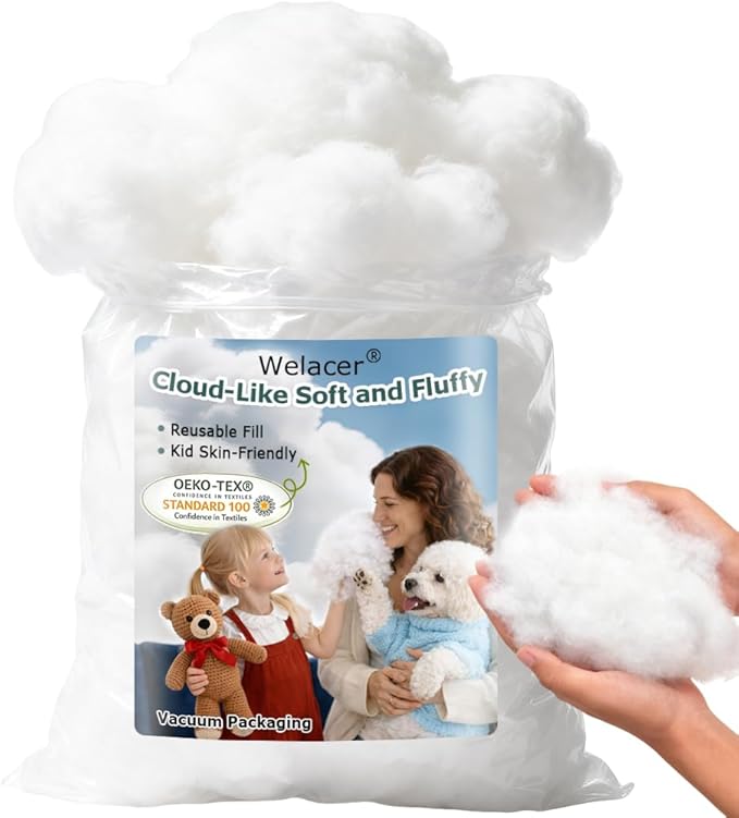 Welacer Polyfill Stuffing, Fluffy Pillow Stuffing for Stuffed Animals, DIY Plush Toys, Cushions, Cloud Decorations, Premium Original White Polyester Filling for Crochet Crafts,2.3lb/36.8oz