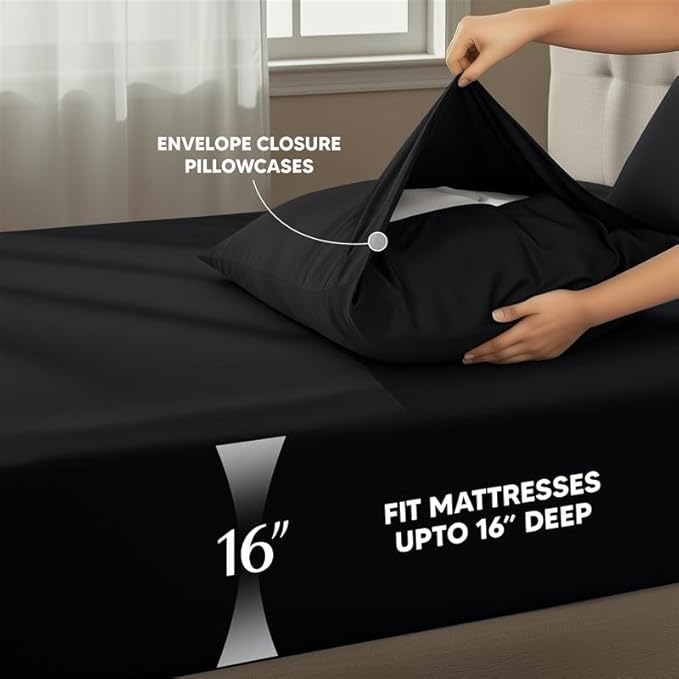 Utopia Bedding California King Size Sheet Set – 4 Piece Bed Sheets, Soft and Breathable Microfiber, Includes 1 Fitted Sheet, 1 Flat Sheet and 2 Pillowcases – Oeko Tex (Black)