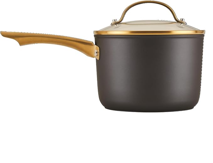 Farberware Forged Induction Ceramic Nonstick Pots and Pans Set with Lids and Kitchen Cooking Tools - Dishwasher Safe, Suitable for All Stovetops, 12 Piece Cookware Set - Black and Gold