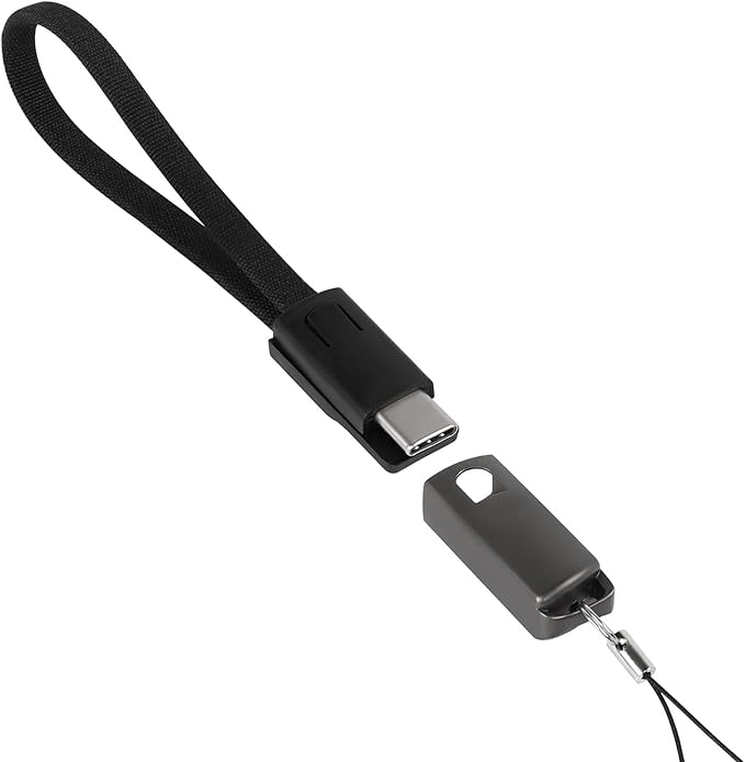 BoxWave Cable Compatible with Jackery Explorer 500 - USB Type-C Keychain Charger, Key Ring USB Type-C to Type-A 8 in USB Cable - Jet Black