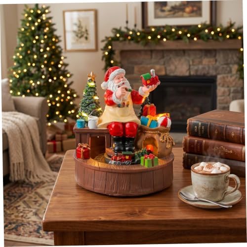 BESPORTBLE Resin Santa Claus Musical Box with LED Lights and Rotating Train