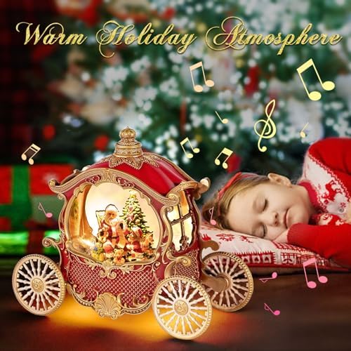 DGSCAK Christmas Snow Globe Lantern - Musical Vintage Carriage Christmas Decor with 8 Songs & 6H Timer, USB/Battery Operated Glittering Water Snow Globes for Holiday Table Centerpiece, Xmas Gifts