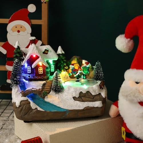 Music Box Christmas Illuminated Resin Rotating Music Box for Holiday