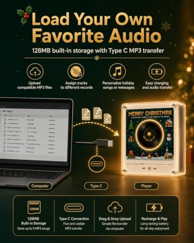 Christmas Magnetic Fridge Vinyl Music Box NFC Player with 9 Mini Records