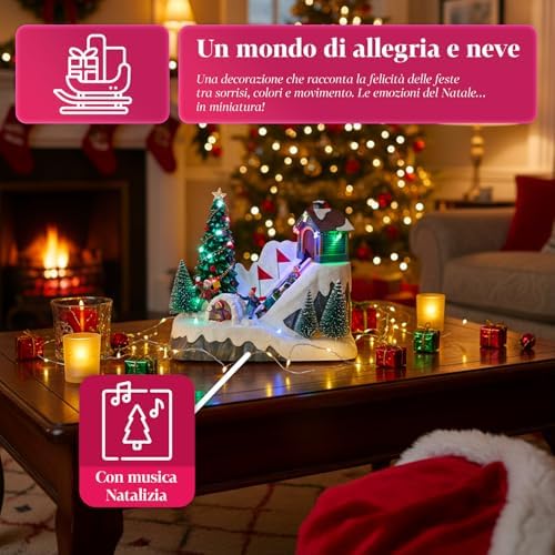 Avilia Glimmerpine Animated Christmas Village with Moving Ski Track, Warm LED Lights and Christmas Music, Hand Painted Decoration for Home or Unique Holiday Gift