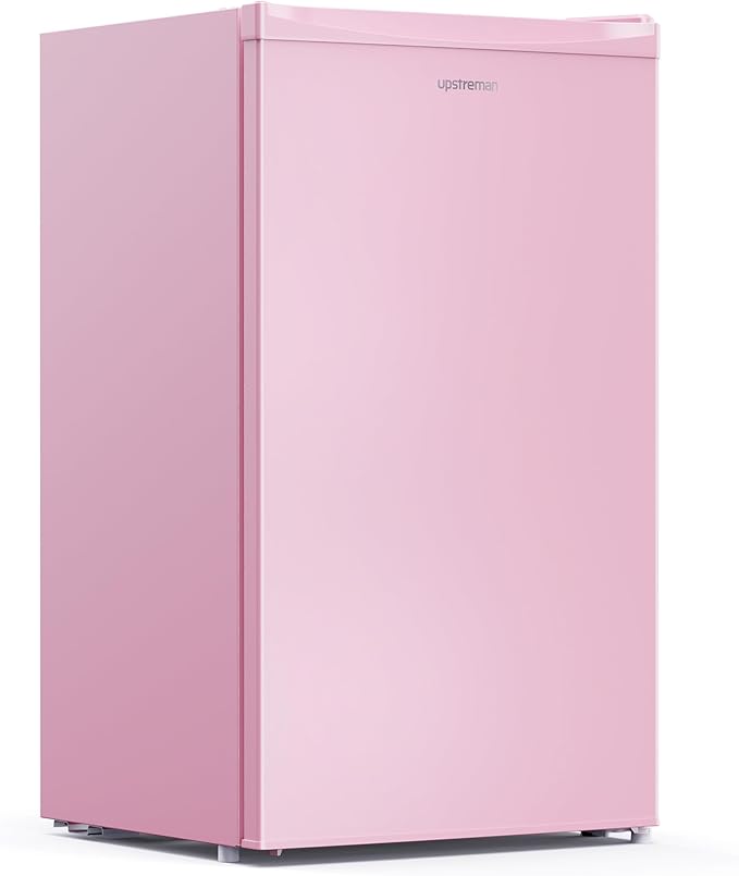 Upstreman 3.2 Cu.Ft Mini Fridge with Freezer, Single Door Compact Refrigerator, Adjustable Thermostat, Small Refrigerator for Dorm, Bedroom, Office, Pink-BR321