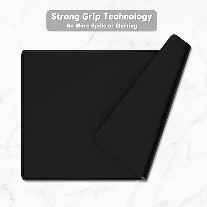 Rnivvi Silicone Coffee Mat, 12" x 19" Waterproof Raised Edge Coffee Bar Mats for Espresso Machine Station Accessories, Heat Resistant Dish Drying Pad for Kitchen Counter, Rubber Bar Decor Pad, Black