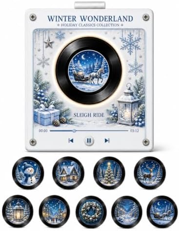Christmas Mini Vinyl Player with 9 Records, NFC Fridge Magnet (T1PC)