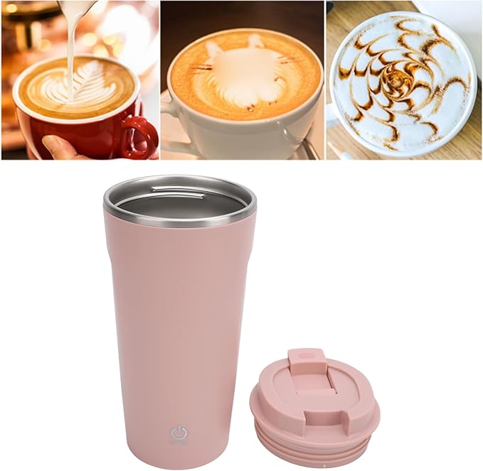 Generic Self Stirring Coffee Mug, Rechargeable Stainless Steel Auto Mixing Cup with Lid, 400ml IP6 Coffee Stirring Cup, Rechargeable Self Mixing Cup for Office Car Home Use, Pink