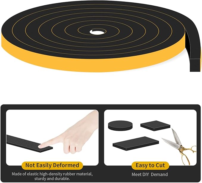 Weather Stripping Door Seal,Weather Stripping,Soundproof,Cold Insulation,High Density CR Foam Insulation Tape for Door, Front Door Frame, Windows,Sliding Door (Black, 1/2 in x 3/8 in x 13Ft)