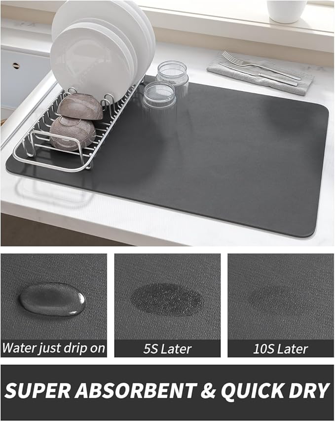 AMOAMI-Coffee Mat Hide Stain Rubber Backed Absorbent Dish Drying Mat for Kitchen Counter-Coffee Bar Accessories Fit Under Coffee Maker, Espresso Machine, Pot, Dish Rack