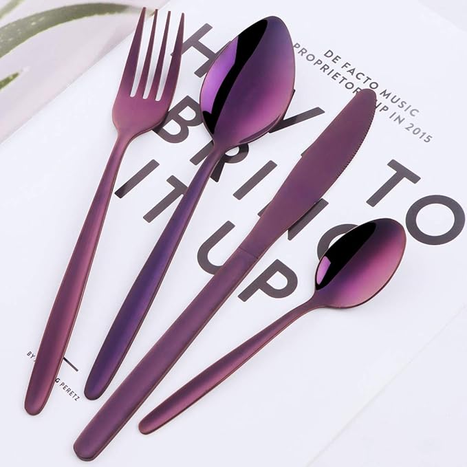 BuyGo Purple Silverware Flatware Set, 16-Piece Light Weight Stainless Steel Eating Utensil Service for 4, Include Knife Fork Spoon, Dishwasher Safe