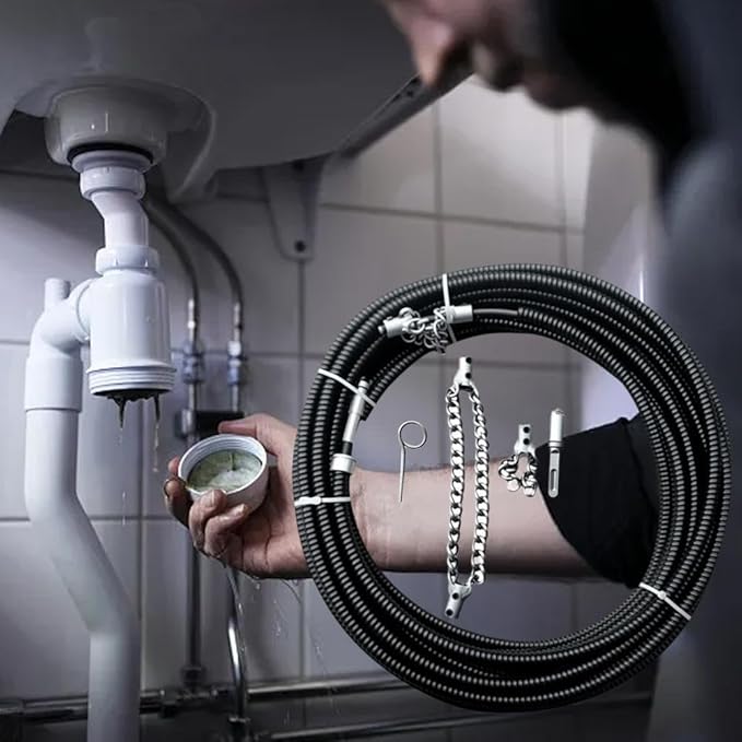 Flex-Shaft Sewer Descaling Chain, Heavy Duty Drain Clog Remover, Flex Shaft Sewer Cleaning Tool,Flexible Push Snake Cable for PVC Pipes, Toilets, Traps & Industrial Boilers