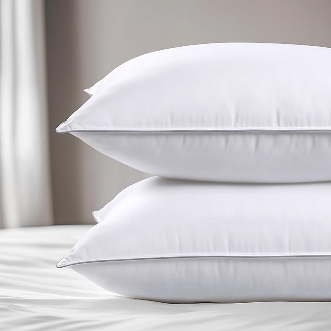 viewstar Bed Pillows King Sizes Set of 2, Hotel Quality Cooling Down Alternative Gusseted Pillows for Side, Back, or Stomach Sleepers, Double Stitch White