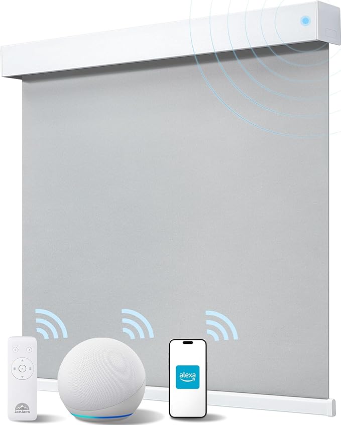 Smart Roller Shades for Windows, Alexa Blackout Motorized Blinds with Remote Control, Easy Install Automatic Electric Blinds for Indoor (Gray Fabric & White Shell, 46" W x 72" H)