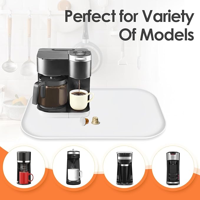 TOHONFOO Silicone Coffee Maker Mat with Lip, 24'' x 16'' Heavy Duty Coffee Maker Mat for Countertops, Coffee Tray Fit Under Coffee Machine Appliance Automatic Machines Espresso Accessory, White