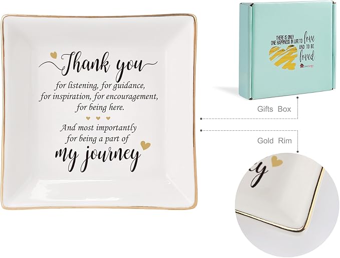 HOME SMILE Mother's Day Thank You Gifts for Women Friends Teacher Coworkers,Friends Ceramic Ring Jewelry Dish Tray Plate for Birthday Graduation Farewell -Thank You Being A Part of My Journey