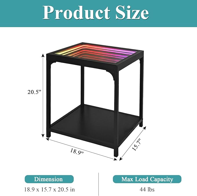 FUSLITE Infinity Mirror Light Table, Coffee Tables for Living Room, with 3D Infinity Illusion Mirror, RGB Side Table, with Tunnel Light, with Futuristic Decor, for Bedroom, Party
