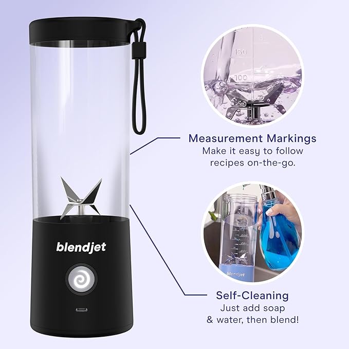 BlendJet 2 Portable Blender for Smoothies & Shakes - 20oz BlendJet Cordless Personal & Small Blender, USB-C Rechargeable & Self Cleaning - (Lavender, 16 oz.)