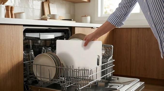 Farberware Extra-Large Plastic Cutting Board, Dishwasher- Safe Poly Chopping Board for Kitchen Meal Prep with Easy Grip Handle, 12-inch by 18-inch, White