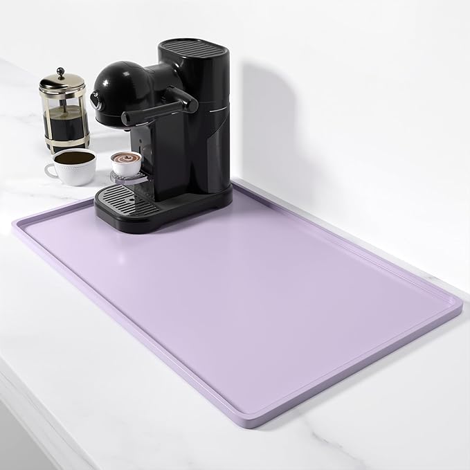 Rnivvi Silicone Coffee Mat, 12" x 19" Waterproof Raised Edge Coffee Bar Mats for Espresso Machine Station Accessories, Heat Resistant Dish Drying Pad for Kitchen Counter, Rubber Bar Decor Pad, Purple