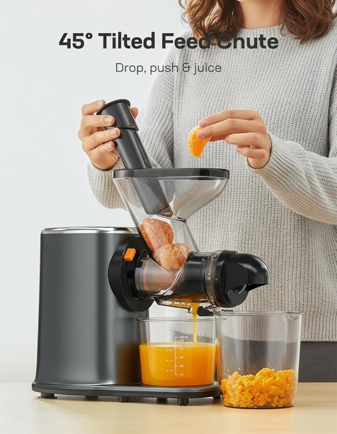 Marsail Slow Juicer, Cold Press Juicer Machines with Soft & Hard Modes, High Juice Yield Masticating juicer for Vegetables & Fruits with Reverse Function