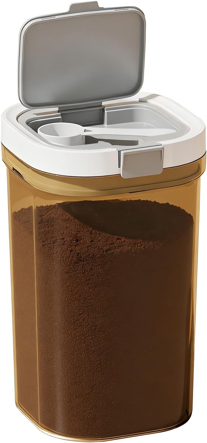 Airtight Coffee Canister-60.8oz Sugar and Dry Food Container BPA Free with Spoon and Layered Storage for Grounds Coffee, Beans, Tea, Sugar, Flour, Cereal,Formula