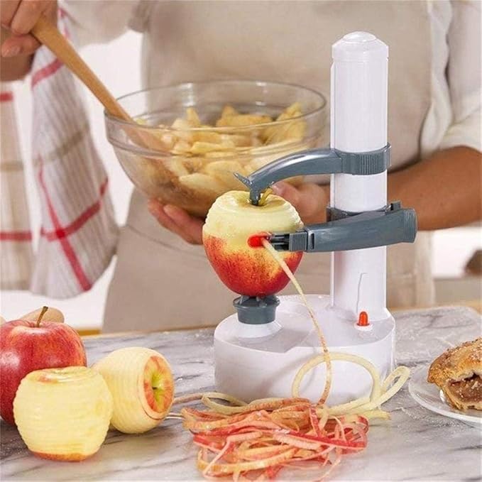 ele ELEOPTION Electric Potato Peeler Multifunction Electric Fruit Apple Peeler Potato Peeling Machine Automatic Rotating, Kitchen Peeling Tool White