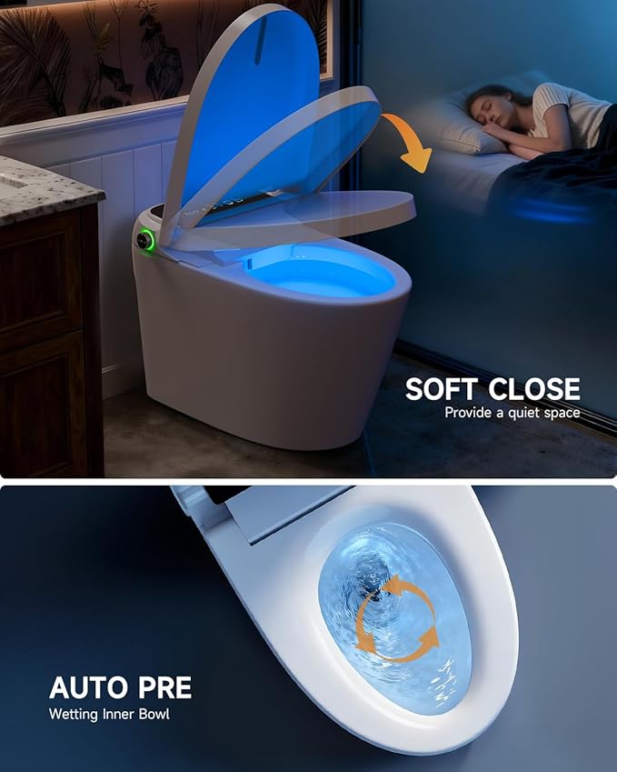 Smart Toilet with Bidet Built In, One Piece Smart Toilet with Auto Open/Close Lid, Powerful Flush, Heated Seat, Warm Water Wash & Dryer, LED Display, Night Light, 1.28 GPF