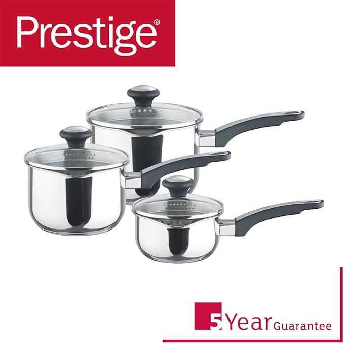 Prestige Everyday Straining Stainless Steel Cookware Set, 3-Piece - Silver